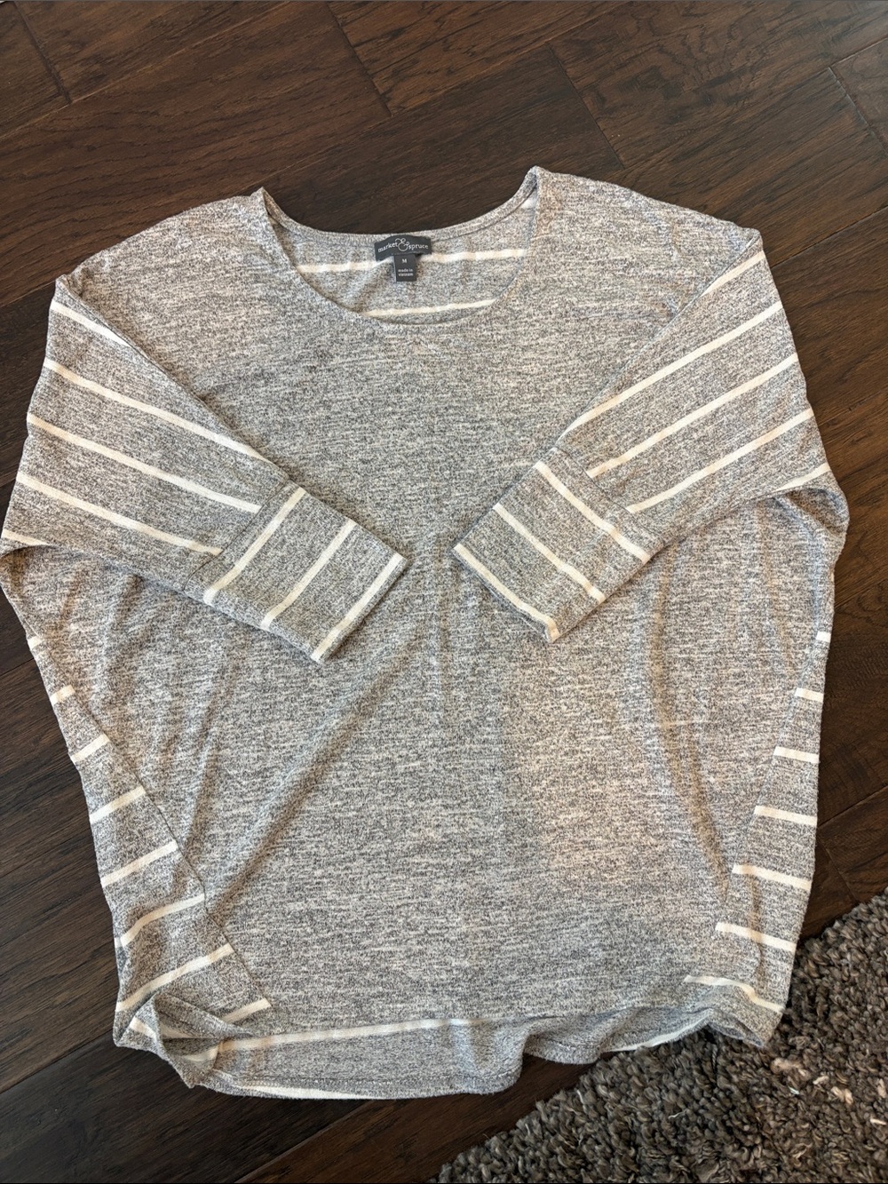 Gray Marled Striped Sleeve Pullover